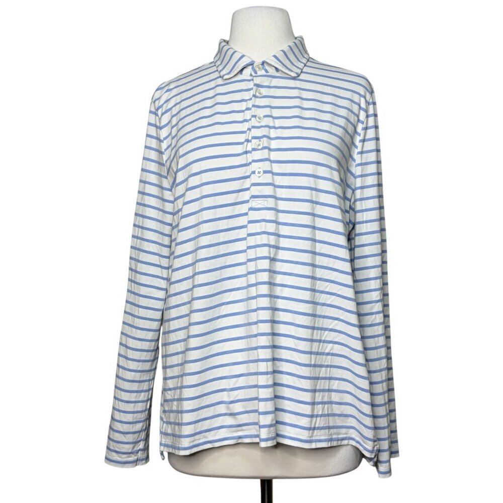 Renwick Long Sleeve Cotton Performance Polo Size XL Blue White Stripe